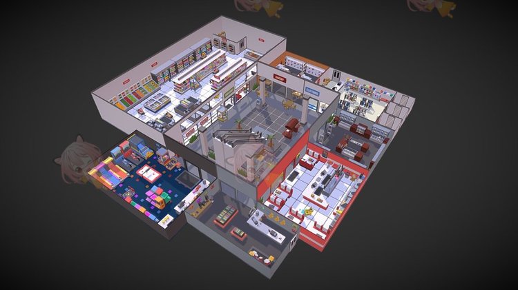 C4D卡通商场室内场景超级市场3D购物中心blend渲染fbx建模obj素材C3879