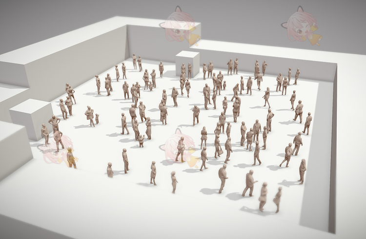 C4D低模人群站立姿势模型blend渲染fbx建模obj设计maya素材源文件C3915