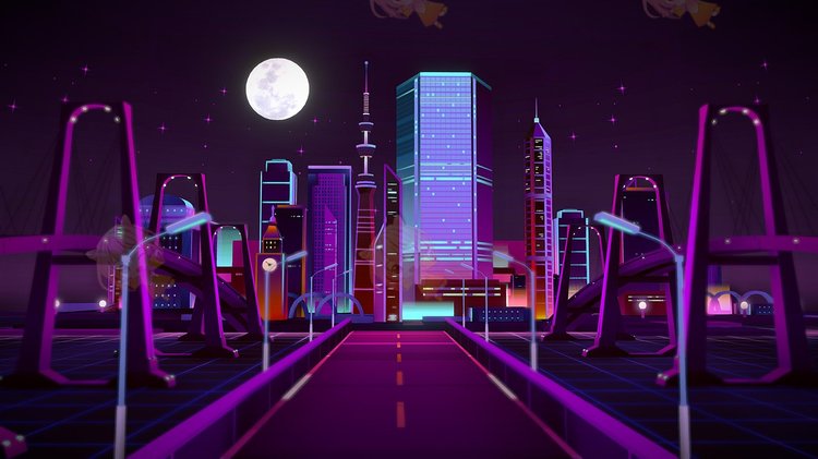 C4D网络赛博朋克霓虹夜景3D模型blend渲染fbx建模obj设计maya素材C3921