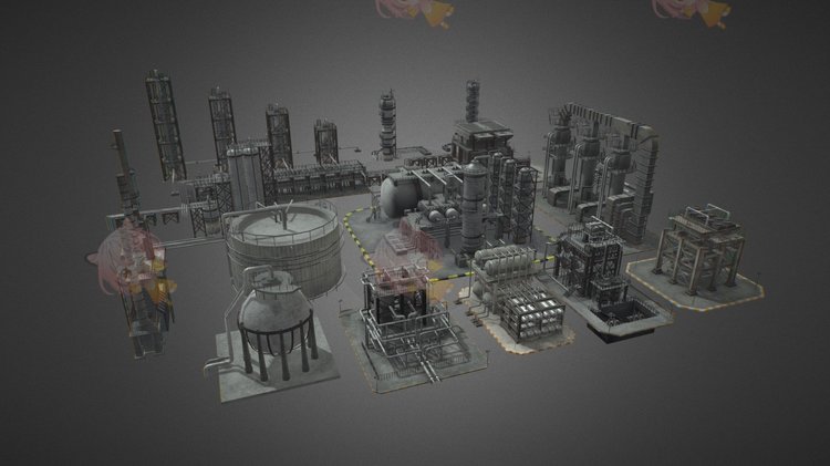 C4D工业炼油厂建筑3D模型blend渲染fbx建模obj设计maya素材源文件C3924