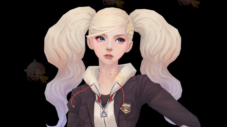 C4D卡通手绘女孩双马尾模型blend渲染fbx建模obj设计3D素材源文件C3929