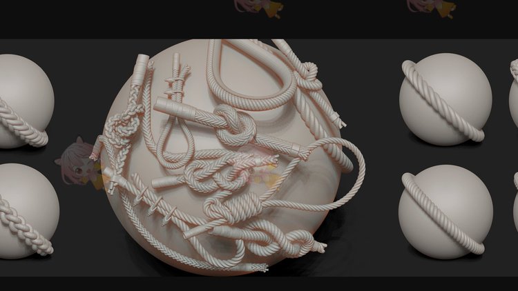 zbrush绳子笔刷IMM网格绳索塑性纹理填充图案zb画笔建模设计素材C3939