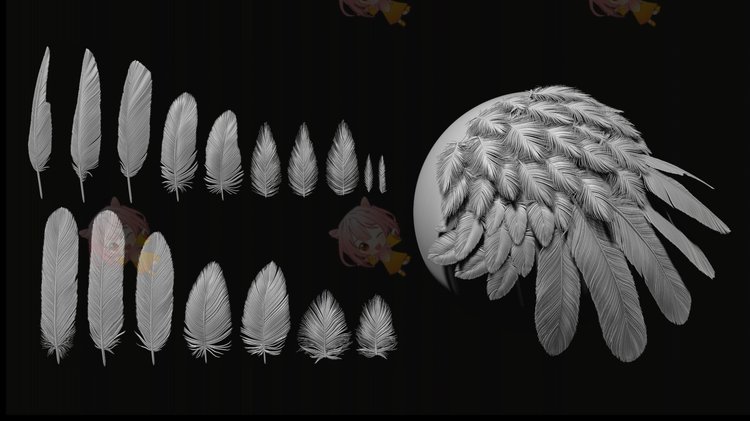 zbrush羽毛笔刷zb鸟毛画笔建模设计素材塑形纹理雕刻图案imm笔刷C3949