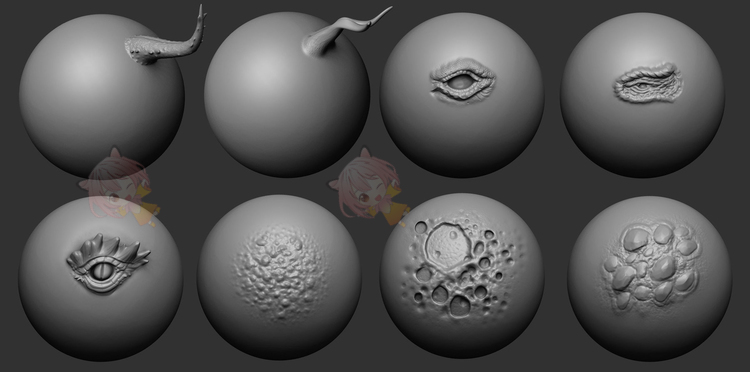 zbrush龙vdm笔刷zbp画笔龙角尖刺鳞片3D建模素材塑形纹理雕刻图案C3957