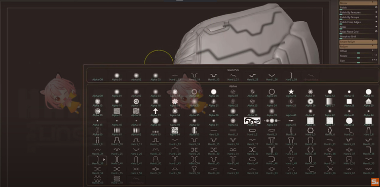 zbrush硬线面板线预设画笔zb笔刷建模设计素材塑形纹理雕刻Alpha C3970