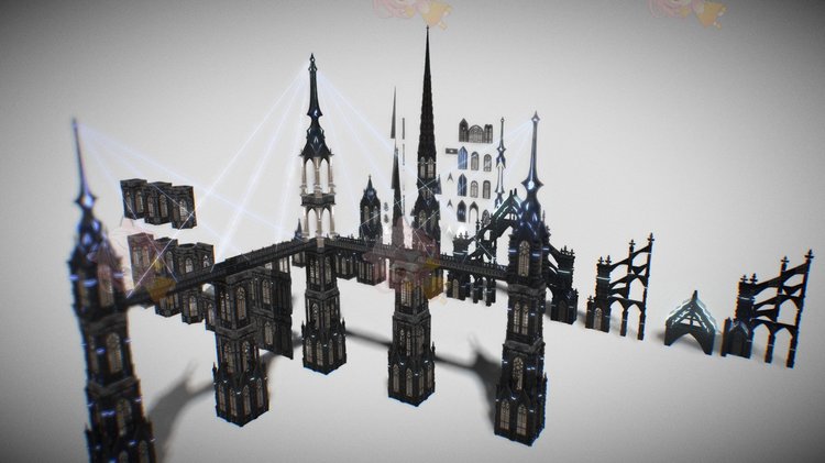 C4D科幻哥特式建筑房屋obj支柱maya预制件3D模型blend渲染fbx建模C3988