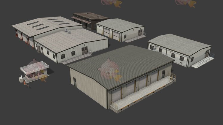 C4D工业建筑旧仓库厂房obj保安亭3D模型blend渲染fbx建模maya素材C3992
