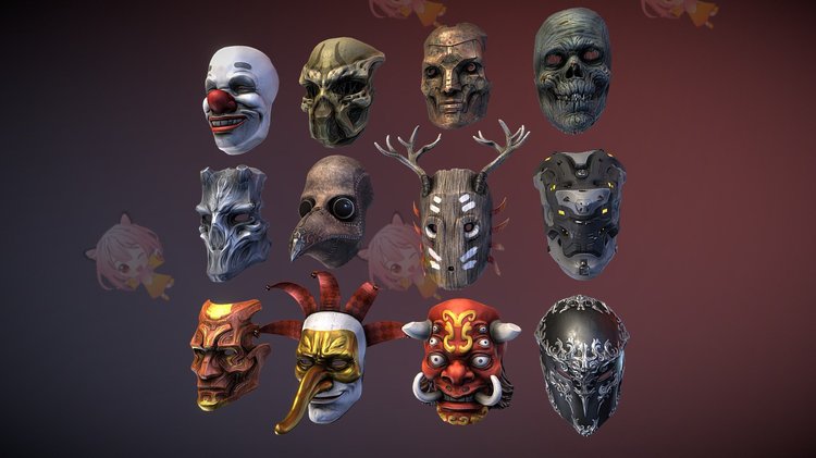 C4D面具mask小丑恶魔金属3D模型blend渲染fbx建模obj设计maya素材C3993