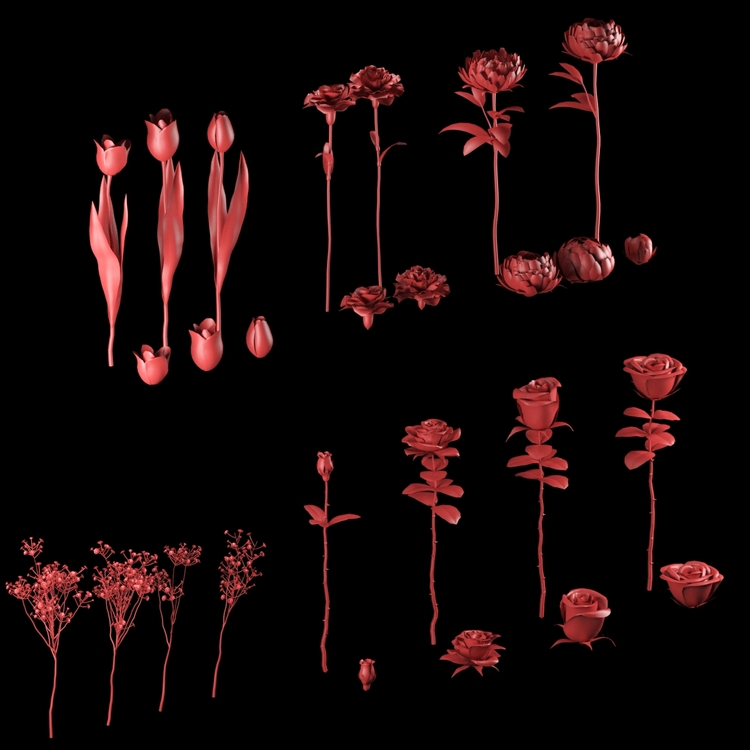 zbrush花卉IMM笔刷鲜花zb画笔建模设计素材塑形纹理填充雕刻图案C4017