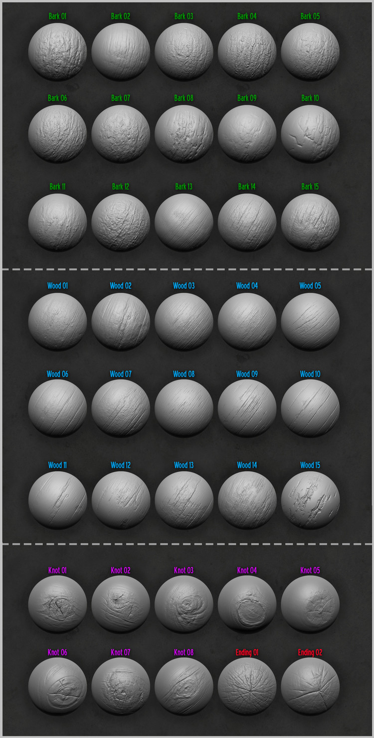 zbrush木材树皮Alpha木头表面笔刷画笔建模素材塑形纹理雕刻图案C4018