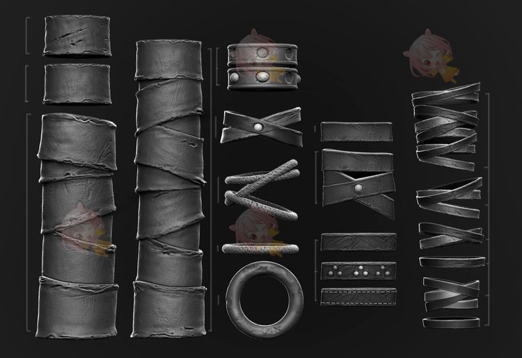 zbrush皮革表带IMM笔刷zb画笔建模设计素材塑形纹理填充雕刻图案C4021