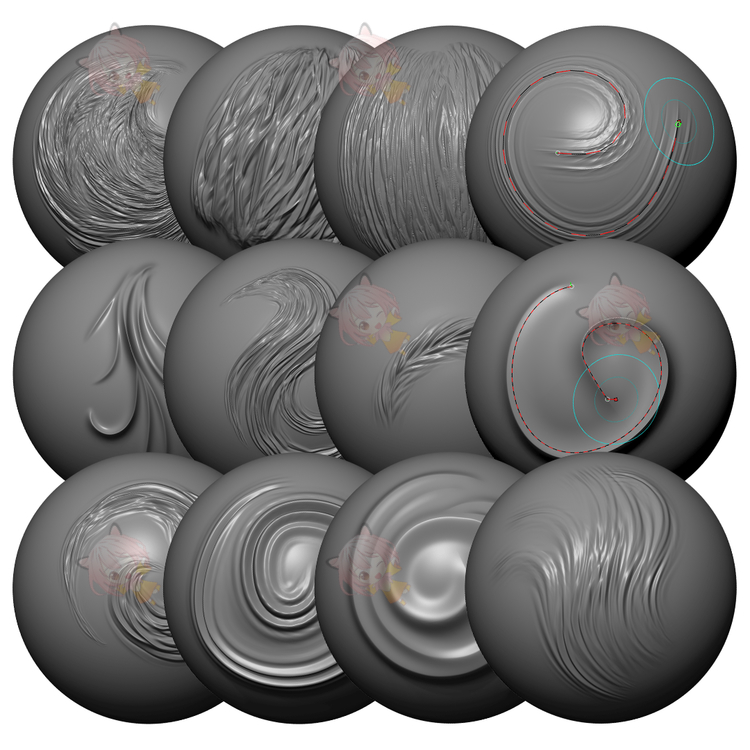 zbrush写实头发毛发笔刷zb画笔建模设计素材塑形纹理填充雕刻图案C4037