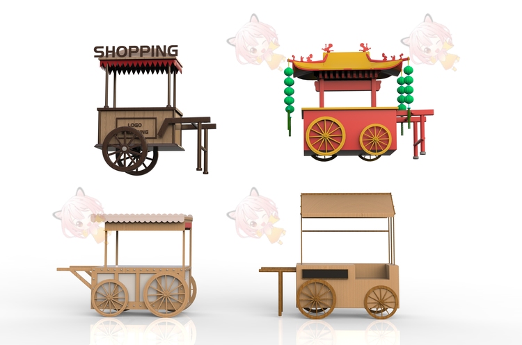 C4D新中式传统中国风fbx售货车白膜3D模型obj渲染建模设计素材C4055