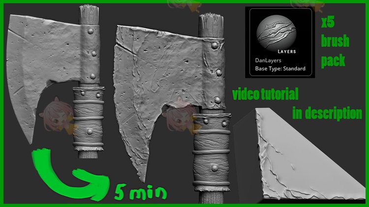 zbrush金属做旧皮革织物笔刷zb画笔建模边缘破损素材塑形纹理雕刻C4068