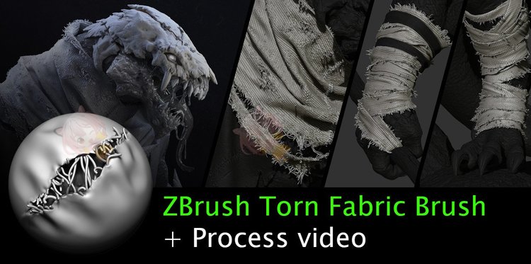 zbrush衣服撕裂布条织物笔刷zb画笔建模设计素材塑形纹理游戏雕刻C4074