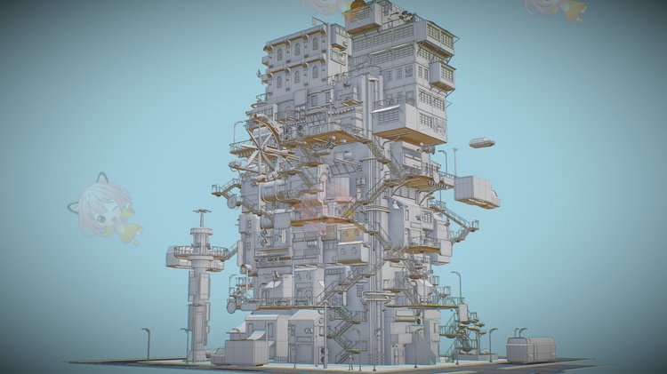 C4D赛博朋克城市模块maya游戏资产3D模型blend渲染fbx建模obj素材C4092