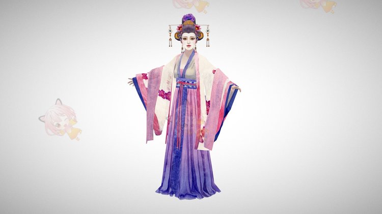 C4D低聚水彩人物皇后贵妇3D模型blend渲染fbx建模maya设计obj素材C4104