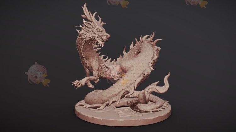 C4D中国龙雕塑3D模型blend渲染fbx建模obj素材maya设计UE4源文件C4106