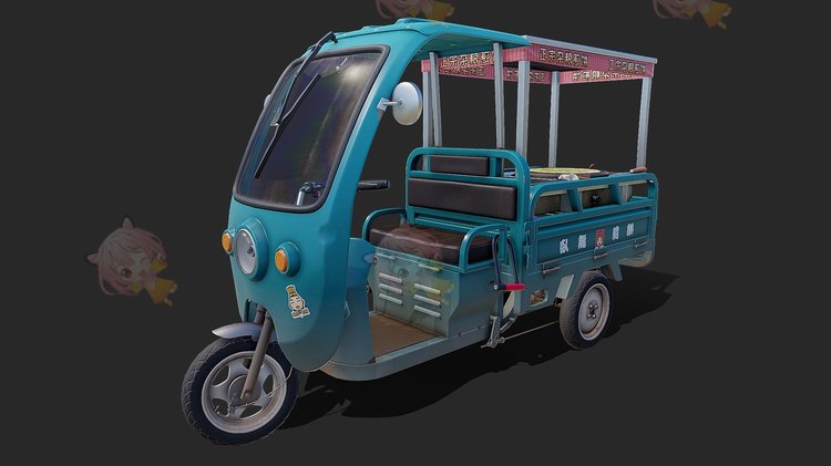 C4D煎饼果子地毯电瓶车摊位摆摊街头美食fbx三轮车3D模型obj渲染C4107