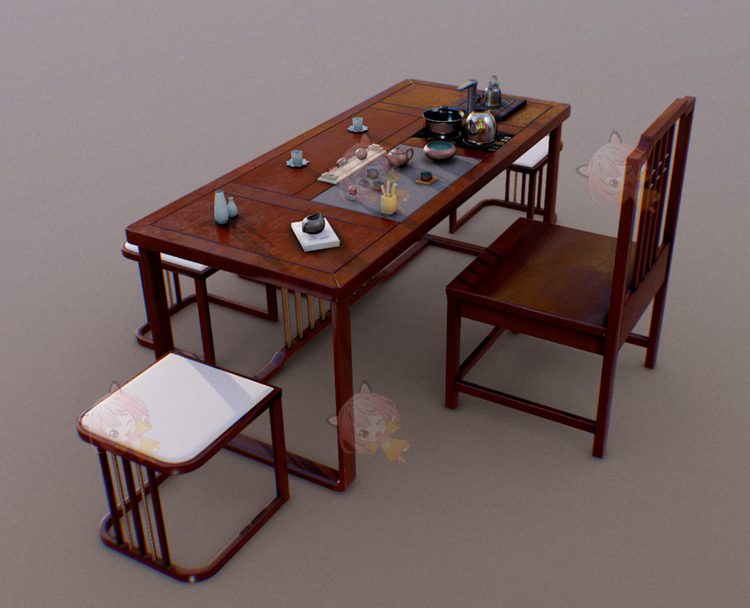 C4D中式茶几古典古韵茶桌3D模型blend渲染fbx建模obj素材maya设计C4108