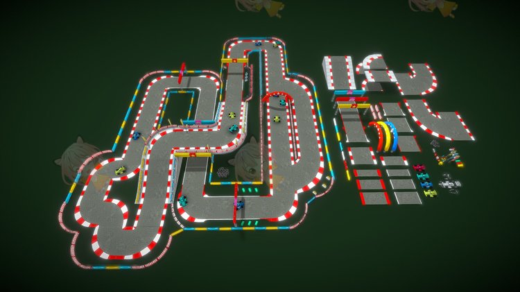 C4D卡通赛车道具maya模块化道路3D模型blender渲染fbx建模obj素材C4119