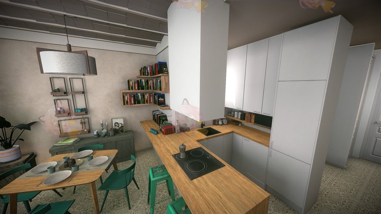 C4D简约温馨公寓书籍厨房餐桌沙发3D模型blend渲染fbx建模obj素材C4122