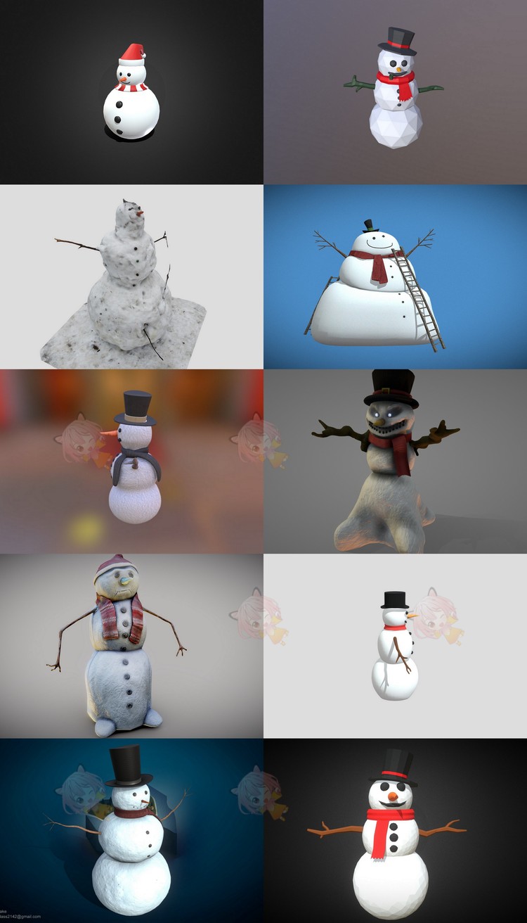 C4D雪人snowman3D模型blend渲染fbx建模obj素材maya设计UE4源文件C4124