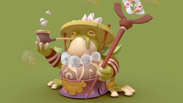 C4D卡通低模青蛙爵士吸烟魔法师3D模型blender渲染fbx建模obj素材C4155