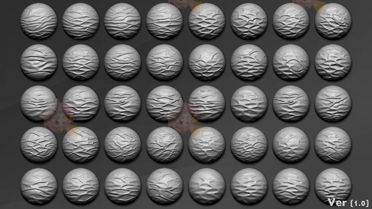 zbrush皮革织物布料压缩褶皱挤压折叠纹理VDM笔刷Alpha阿尔法贴图C4162