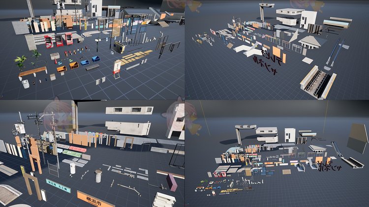 UE4日本城市资产包赛博朋克夜景虚幻4模块化户外建筑道具设备素材C4168