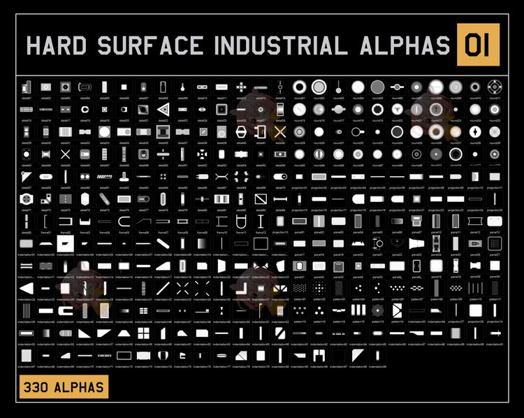 C4D工业硬表面Alpha阿尔法挤压凹陷细节贴图建模素材纹理填充雕刻C4183