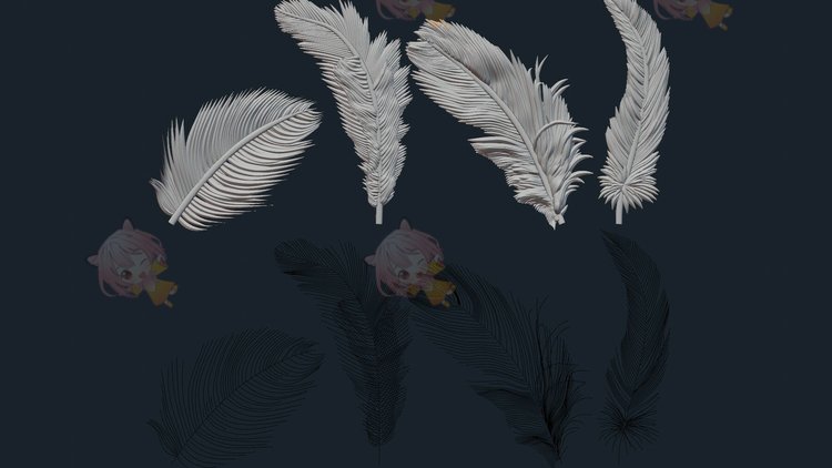 blend羽毛几何图形曲线zb建模设计素材塑形纹理填充游戏美术雕刻C4216