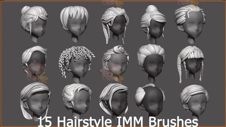 zbrush头发IMM笔刷zb画笔建模设计素材塑形纹理填充游戏美术雕刻C4228