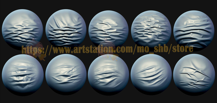 zbrush皮革布料衣服褶皱压缩皱纹笔刷alpha贴图纹理zb画笔zbp素材C4229