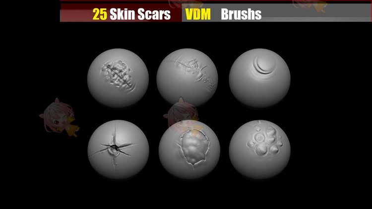 zbrush疤痕割伤刀疤创伤伤口烫伤VDM笔刷zb画笔建模塑形纹理图案C4230