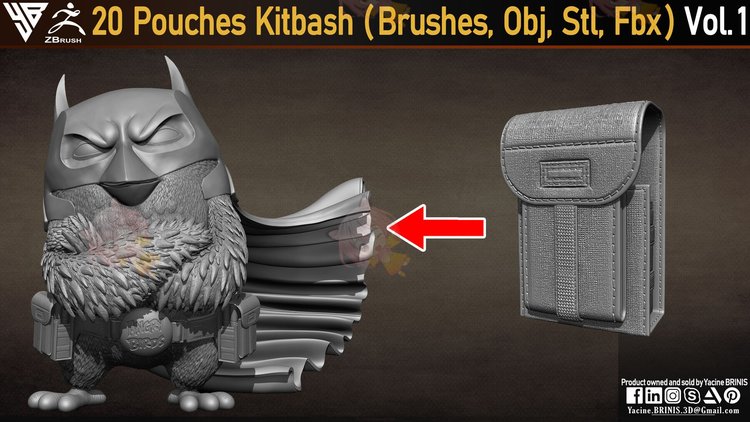 zbrush口袋obj钱包fbx背包stl储物袋zbp袋子IMM笔刷建模渲染素材C4238