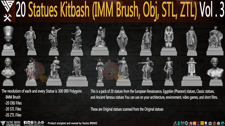 zbrush欧洲文艺复兴obj雕像obj古典C4D埃及法老stl雕塑zbp素材ztl C4239