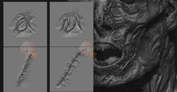 zbrush僵尸怪物丧尸腐烂皮肤溃烂伤口笔刷zb画笔建模纹理雕刻图案C4245