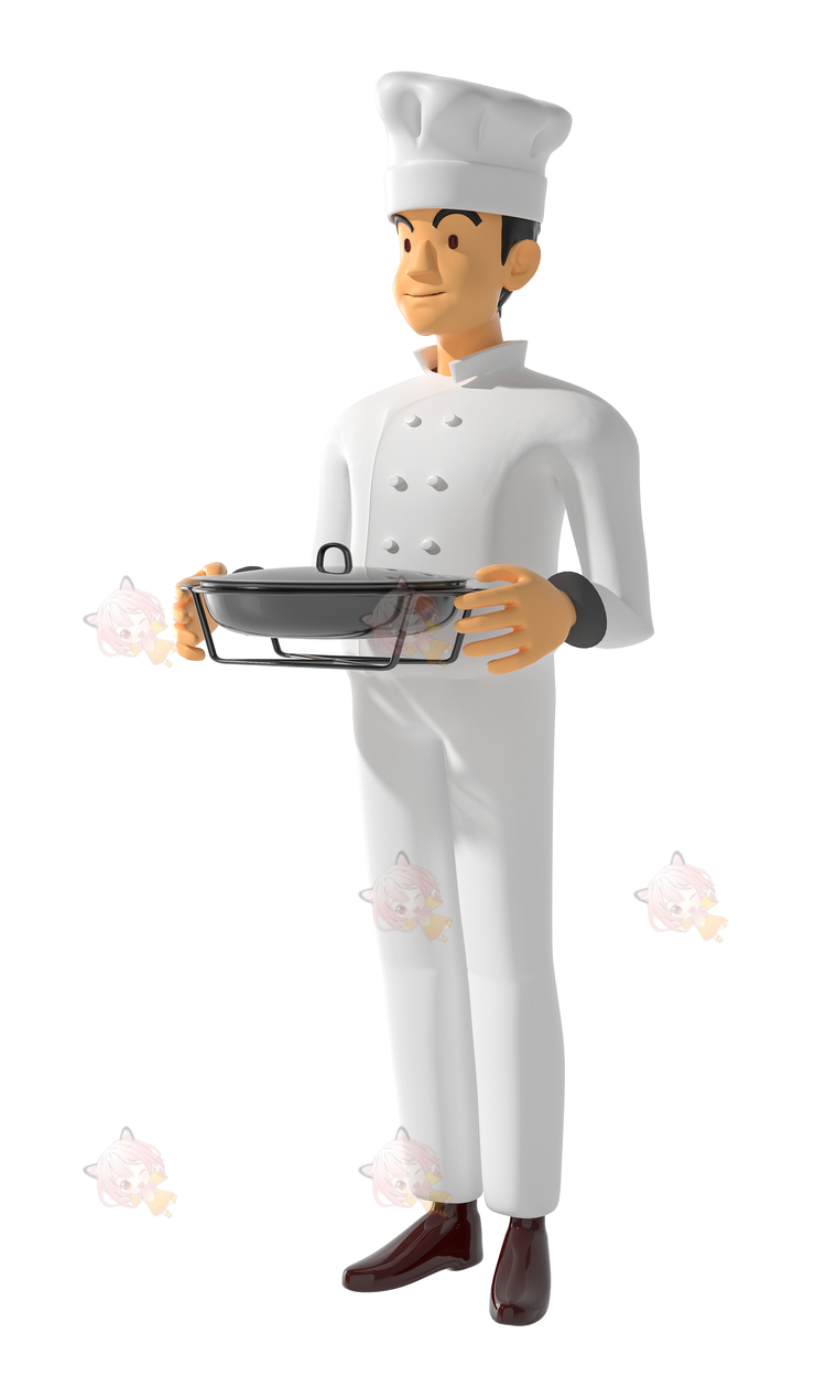 厨师端菜大厨传菜工饭店工作人员卡通C4D模型OC建模渲染设计素材C4267