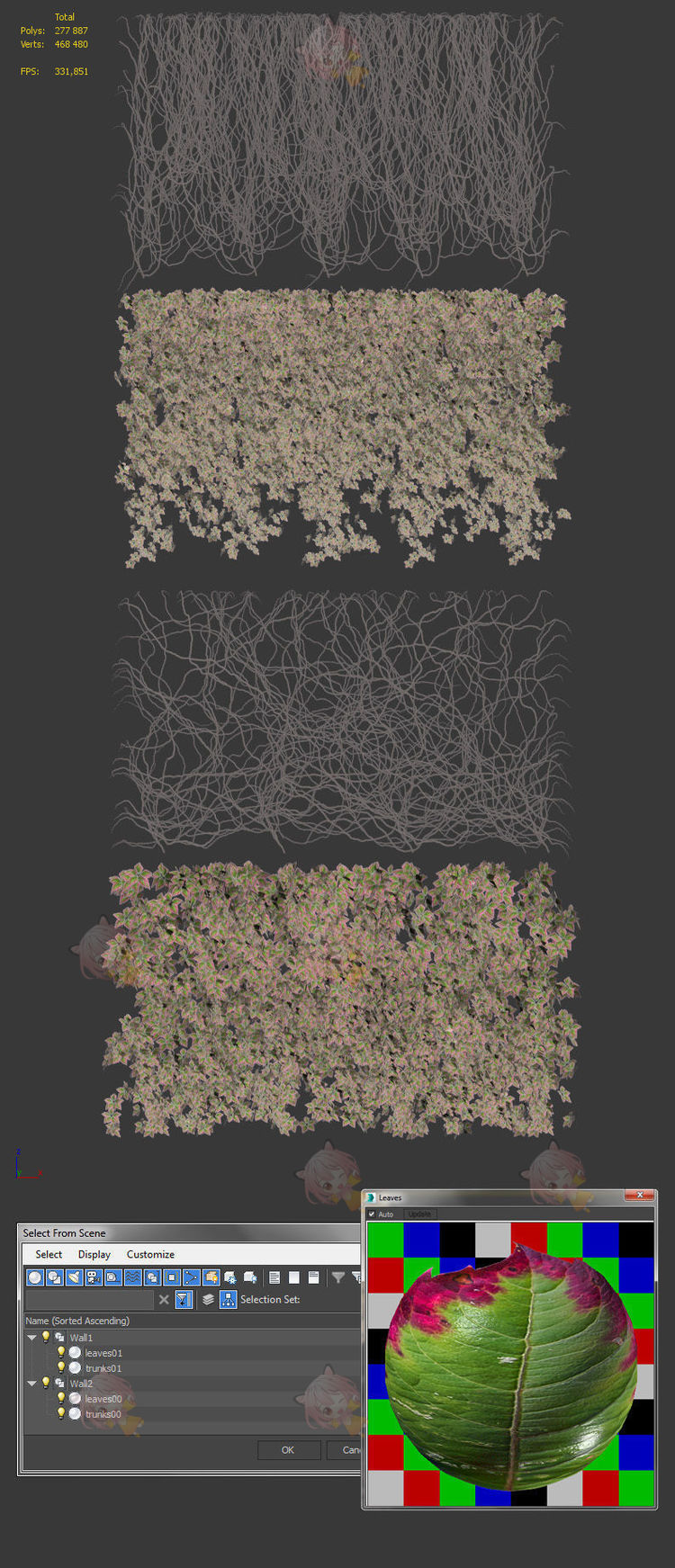 C4D野葡萄叶植物墙fbx模型3D max渲染建模藤蔓树叶设计素材源文件C4285