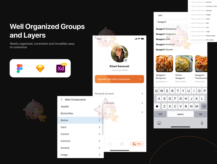 烹饪食谱应用UI模板sketch移动应用程序fig素材源文件xd组件元素U810