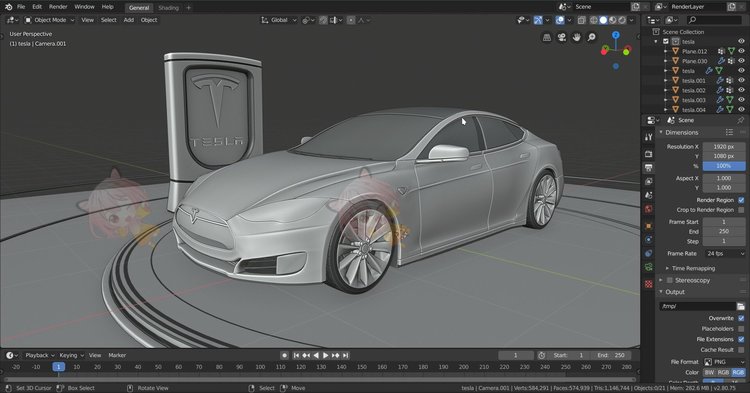 C4D特斯拉汽车轿车电动车3D模型blender渲染fbx建模素材maya设计C4336