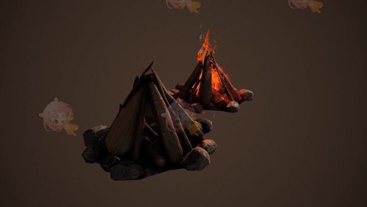C4D卡通ztl火堆3D模型blender渲染fbx建模obj素材maya设计UE4营火C4337