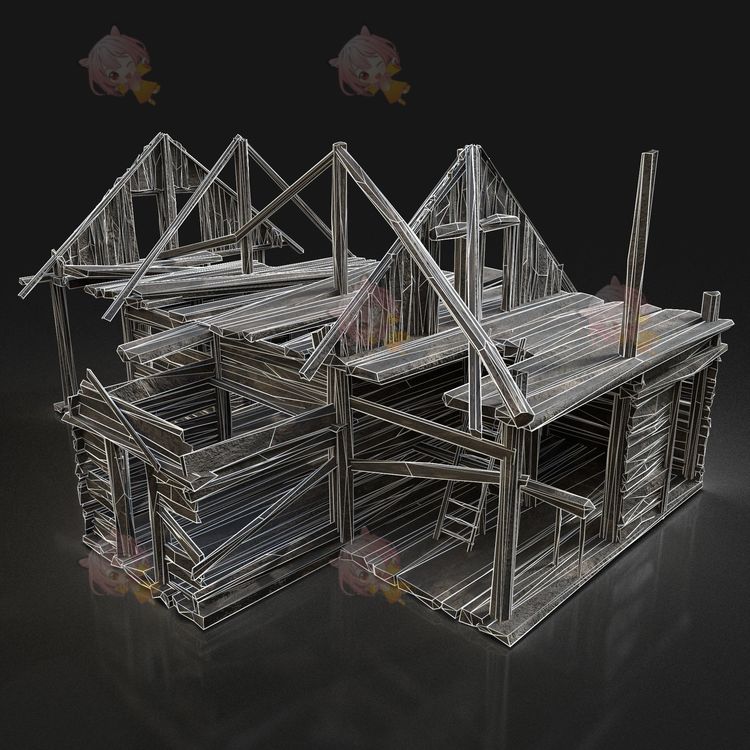 C4D废旧破旧废墟木屋3D模型3ds渲染fbx建模obj素材maya设计源文件C4346