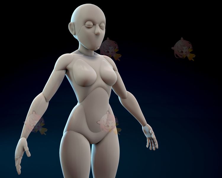 C4D程式化卡通女性身体基础网状网格女性3D模型zbrush渲染obj建模C4350