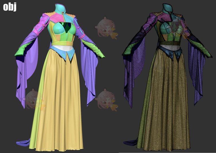 梦幻礼服女士高档衣服zprj裙子Clo3d工程源文件obj建模渲染3D素材C4370