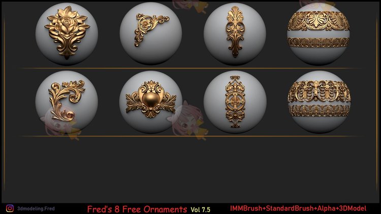 古典优雅表面装饰品alpha贴图obj纹理建模渲染设计素材zbrush笔刷C4372
