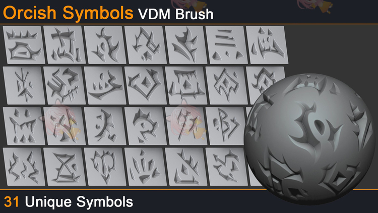 神秘兽人怪兽游戏符文电影符号图腾纹理zbrush笔刷vdm画笔zb建模C4375