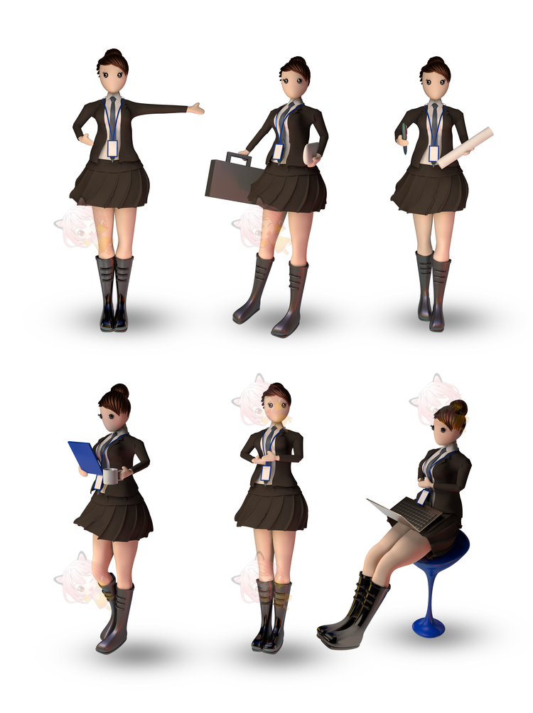 3D立体办公商务职场女性形象C4D三维模型渲染建模设计素材源文件C4432