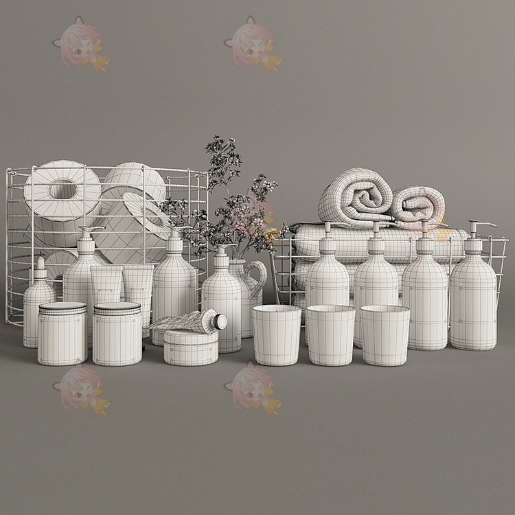 C4D浴室套装毛巾卷纸洗漱用品三维3D模型渲染fbx建模obj设计maya素材C4440